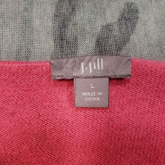 J. Jill Cardigan Sweater Womens Large Pink Red Striped Open‎ Front - Picture 4 of 11